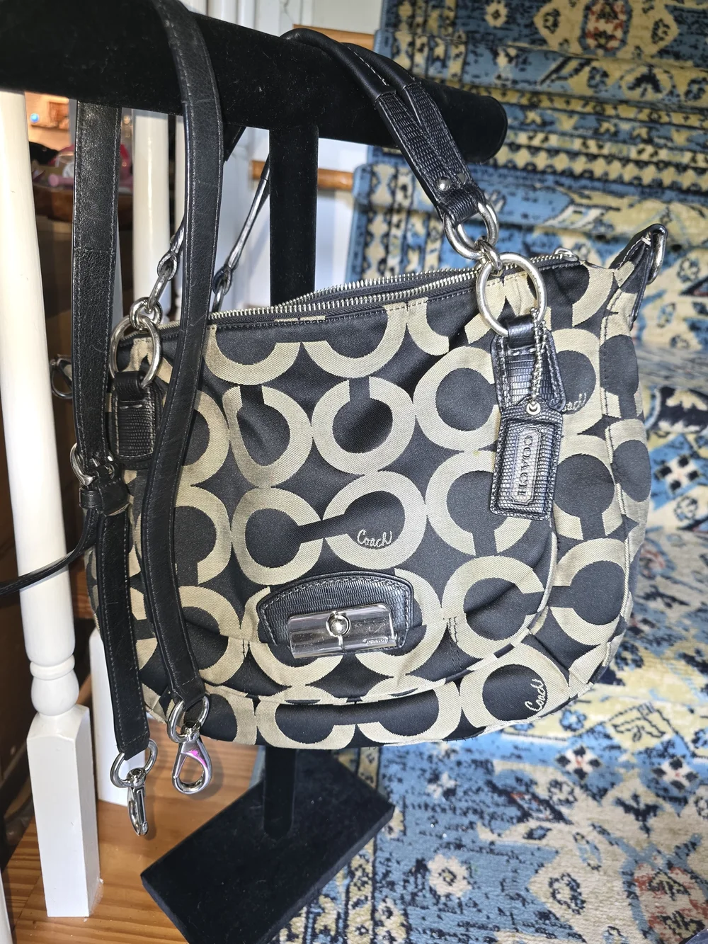 COACH Black and Cream Signature Canvas Shoulder Bag 
